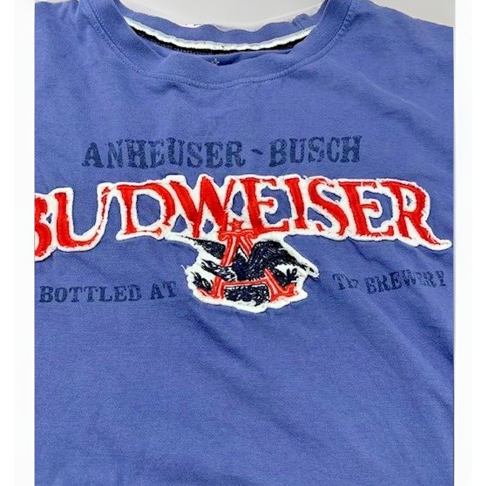 VTG Anheuser Busch T Shirt Mens M Eagle Bud Beer Thrashed Rock Embroidered 1990s